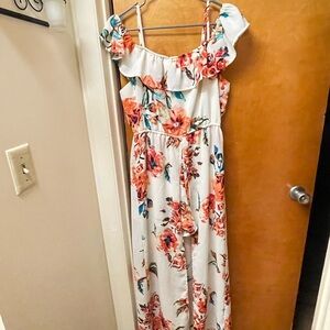 As U Wish Cream Maxi Dress with Coral and Teal Floral Print